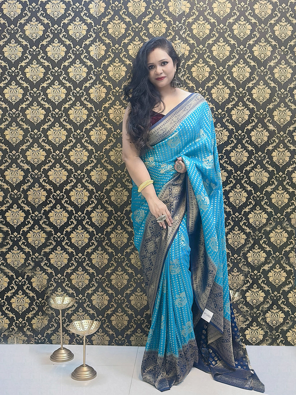 Electric Blue and Dark blue Silk saree