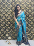 Electric Blue and Dark blue Silk saree