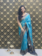Electric Blue and Dark blue Silk saree