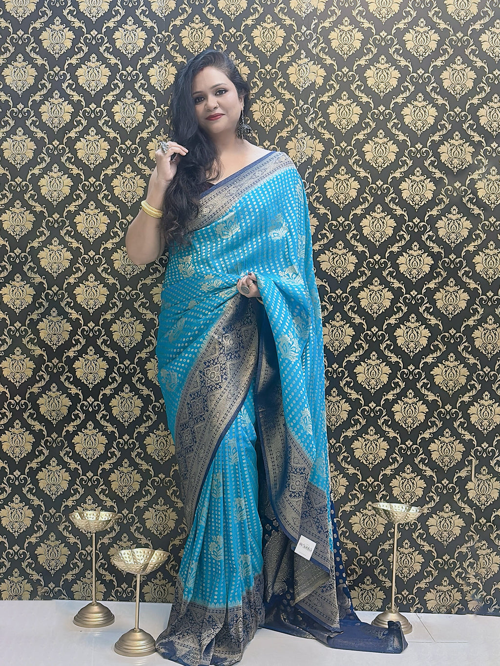 Electric Blue and Dark blue Silk saree