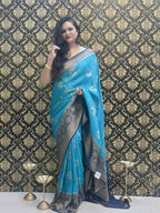 Electric Blue and Dark blue Silk saree
