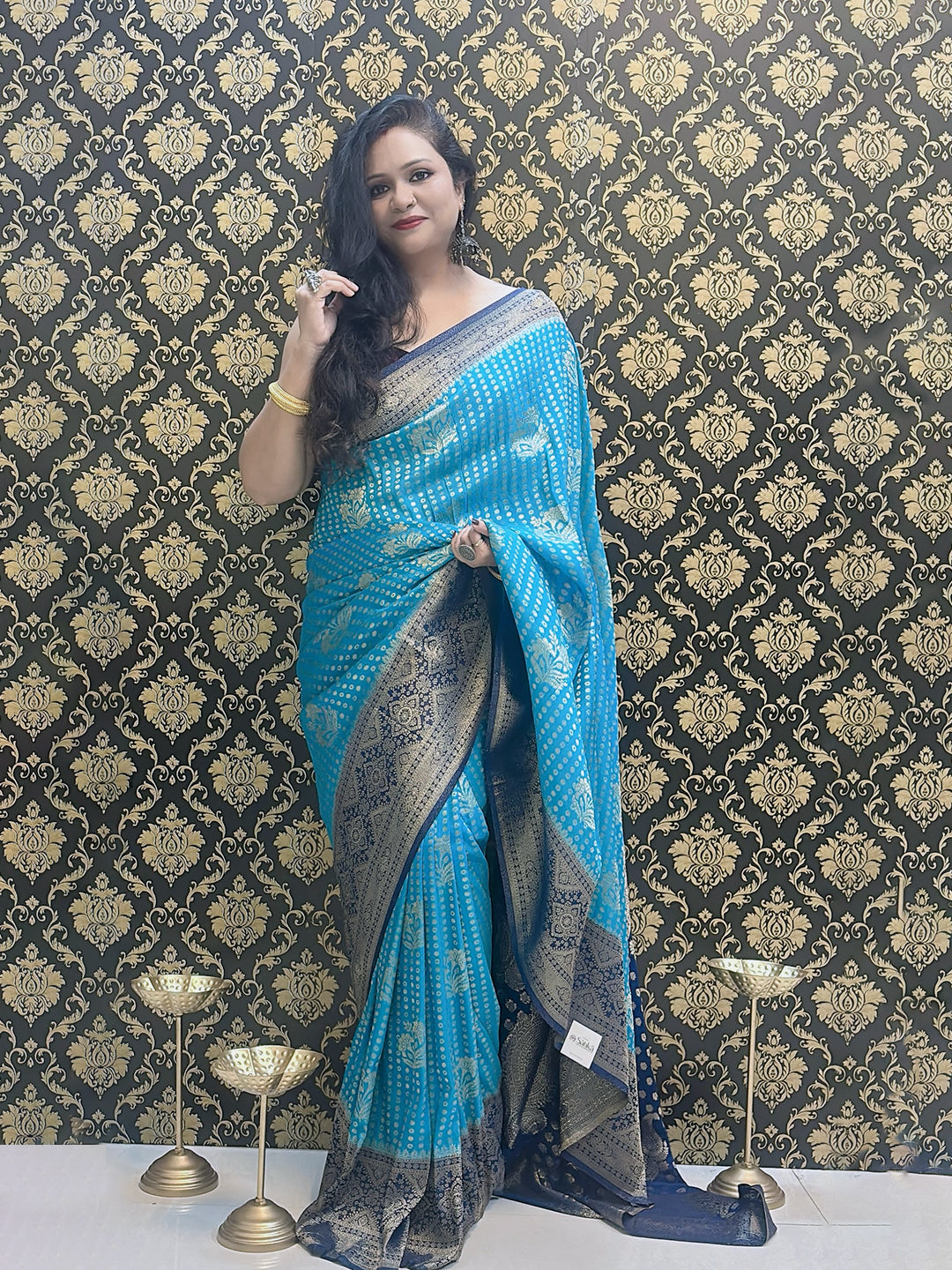 Electric Blue and Dark blue Silk saree