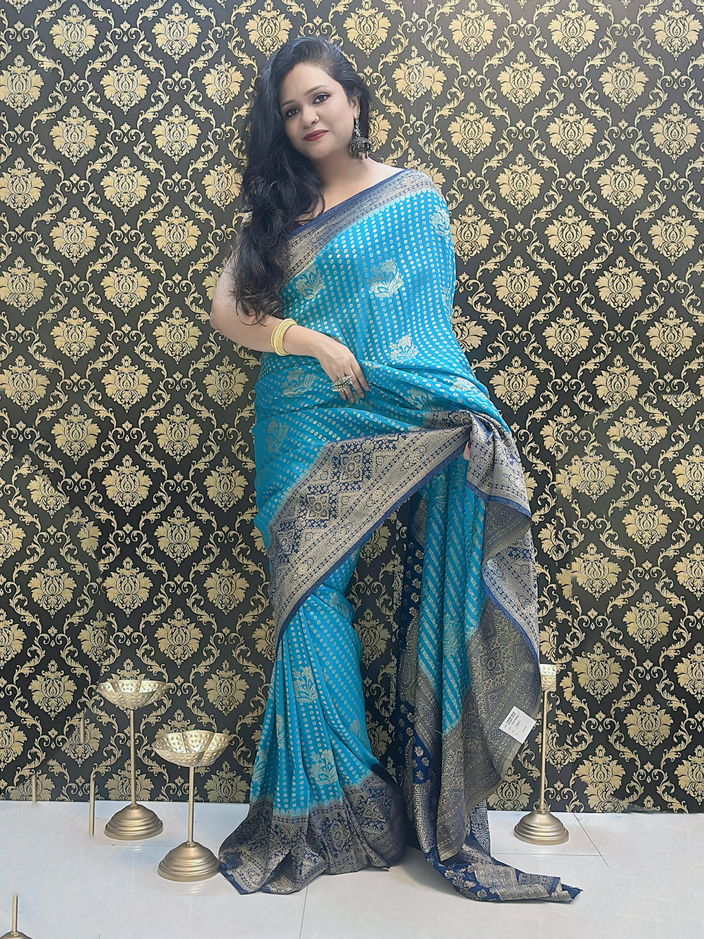 Electric Blue and Dark blue Silk saree