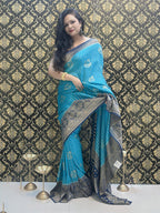 Electric Blue and Dark blue Silk saree