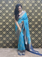 Electric Blue and Dark blue Silk saree