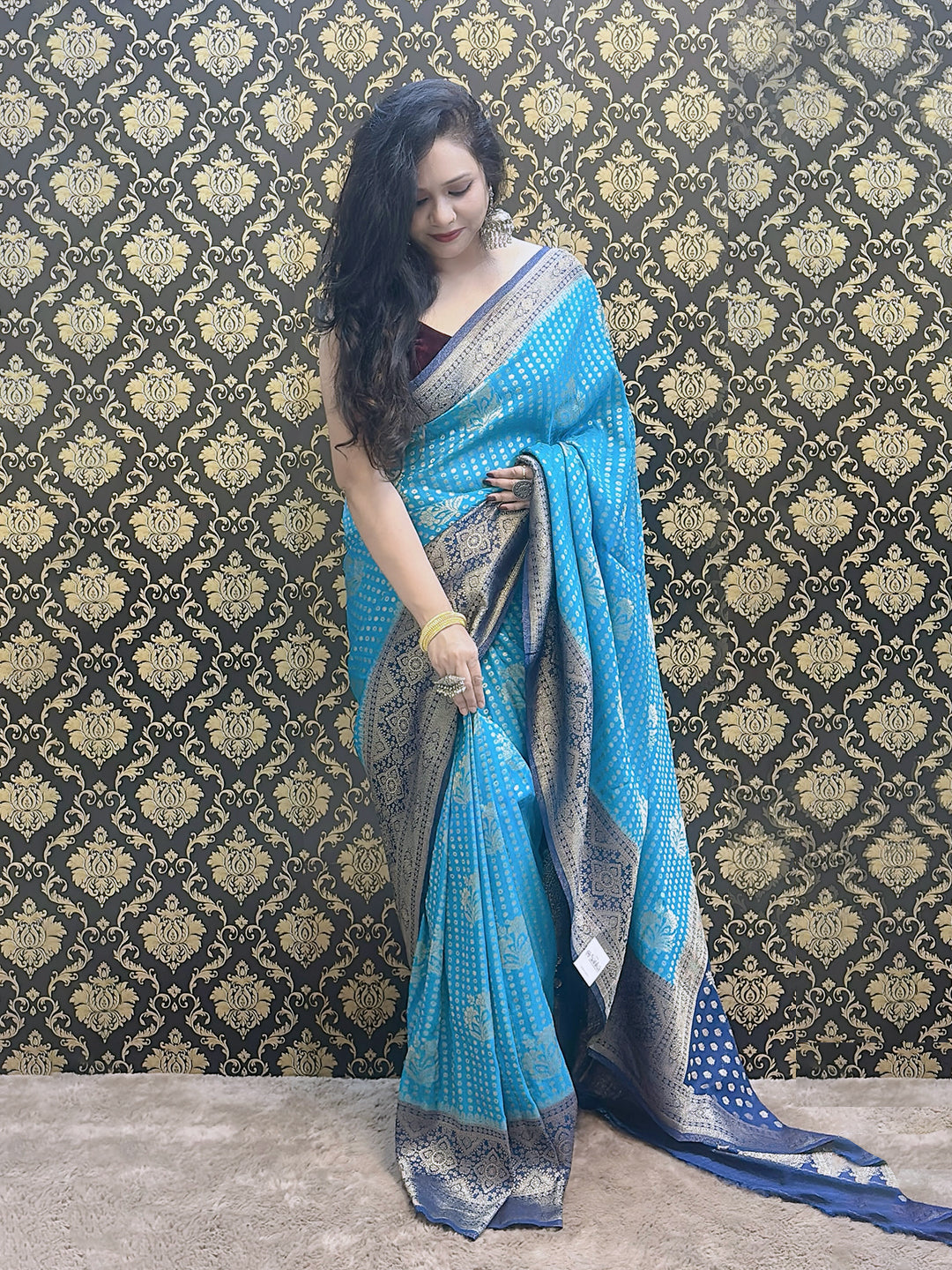 Electric Blue and Dark blue Silk saree