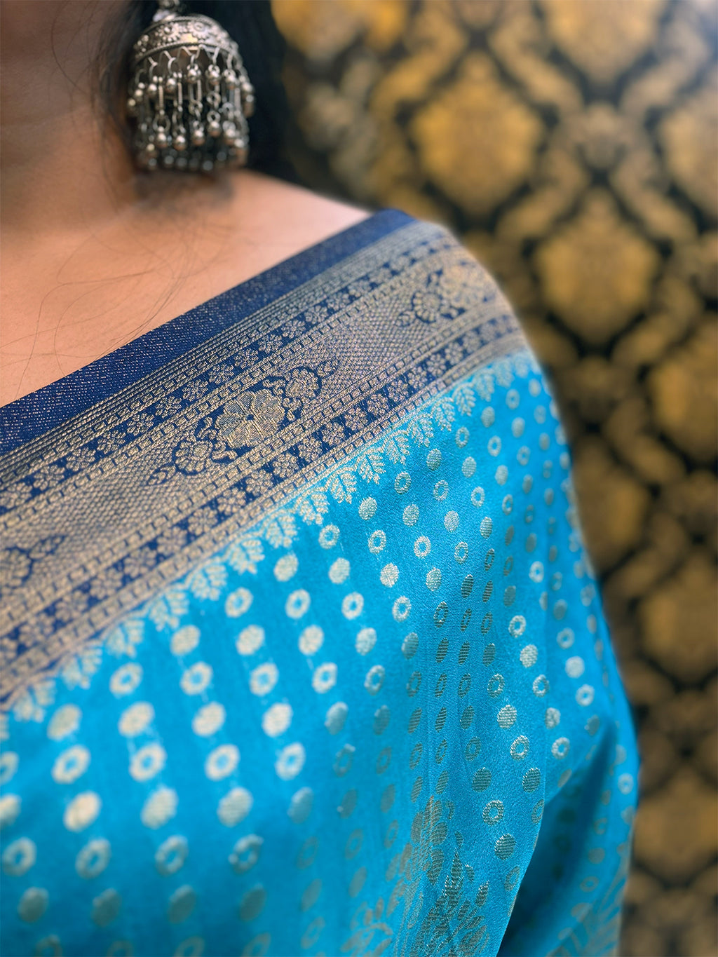 Electric Blue and Dark blue Silk saree