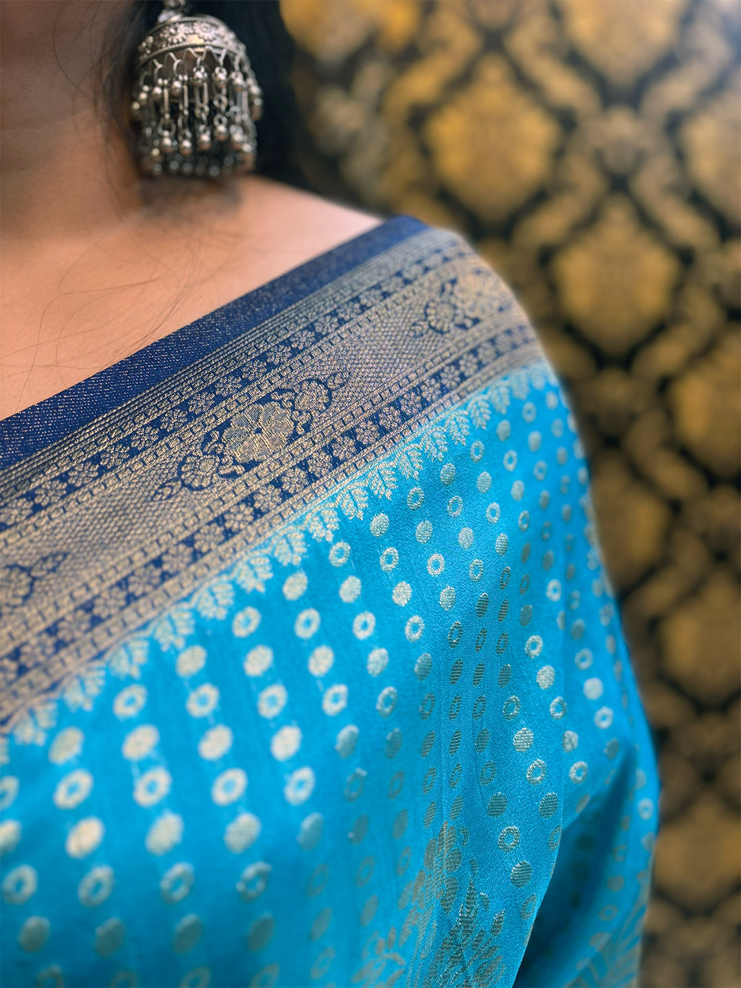 Electric Blue and Dark blue Silk saree