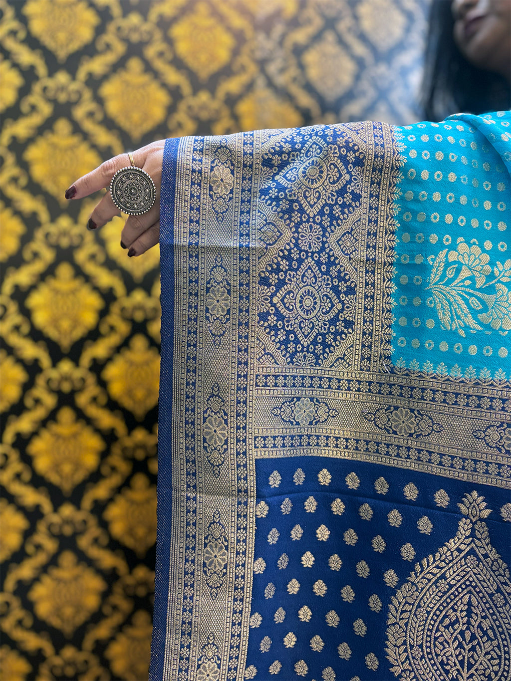 Electric Blue and Dark blue Silk saree