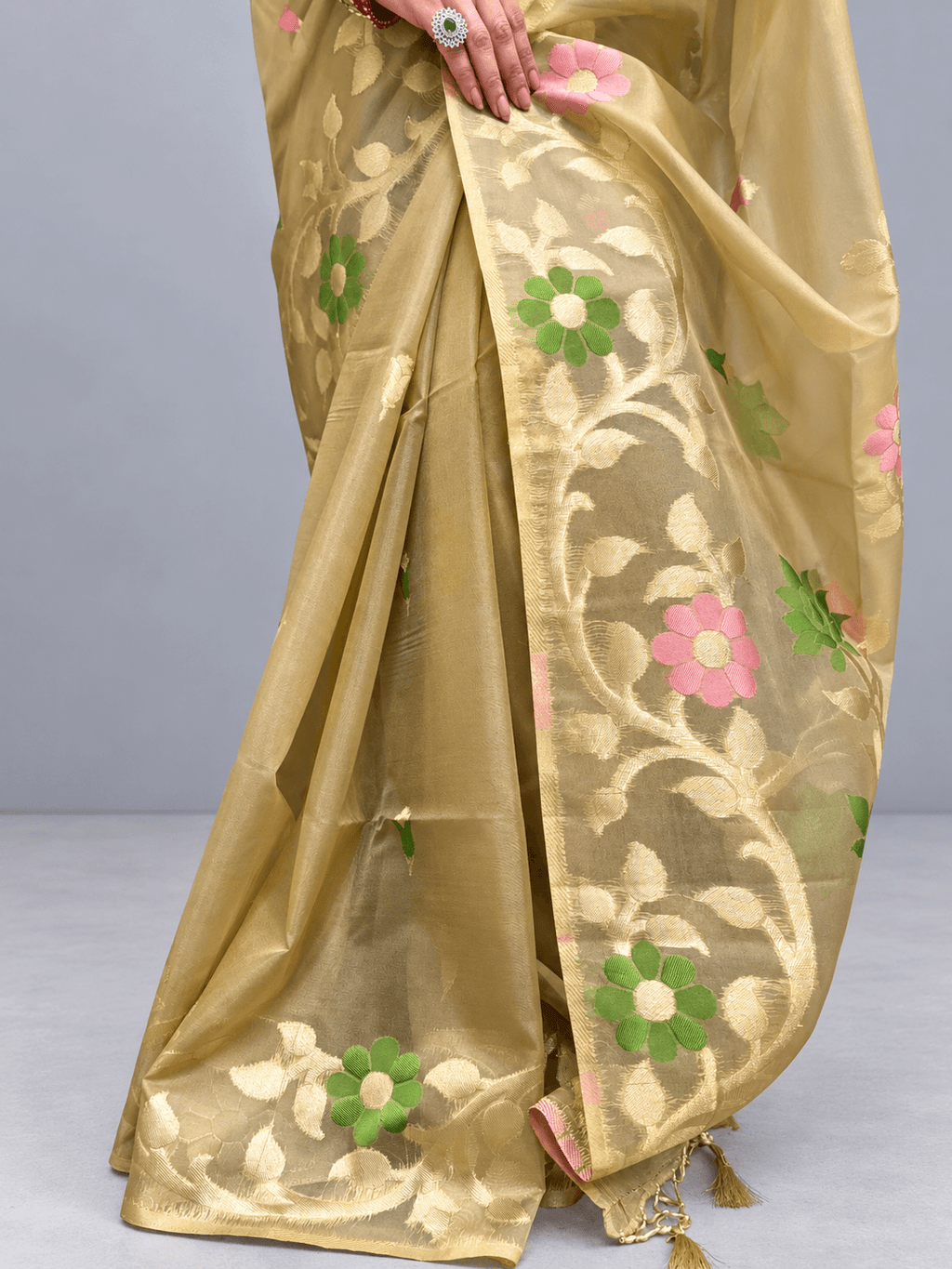Golden Jamdani Tissue Saree