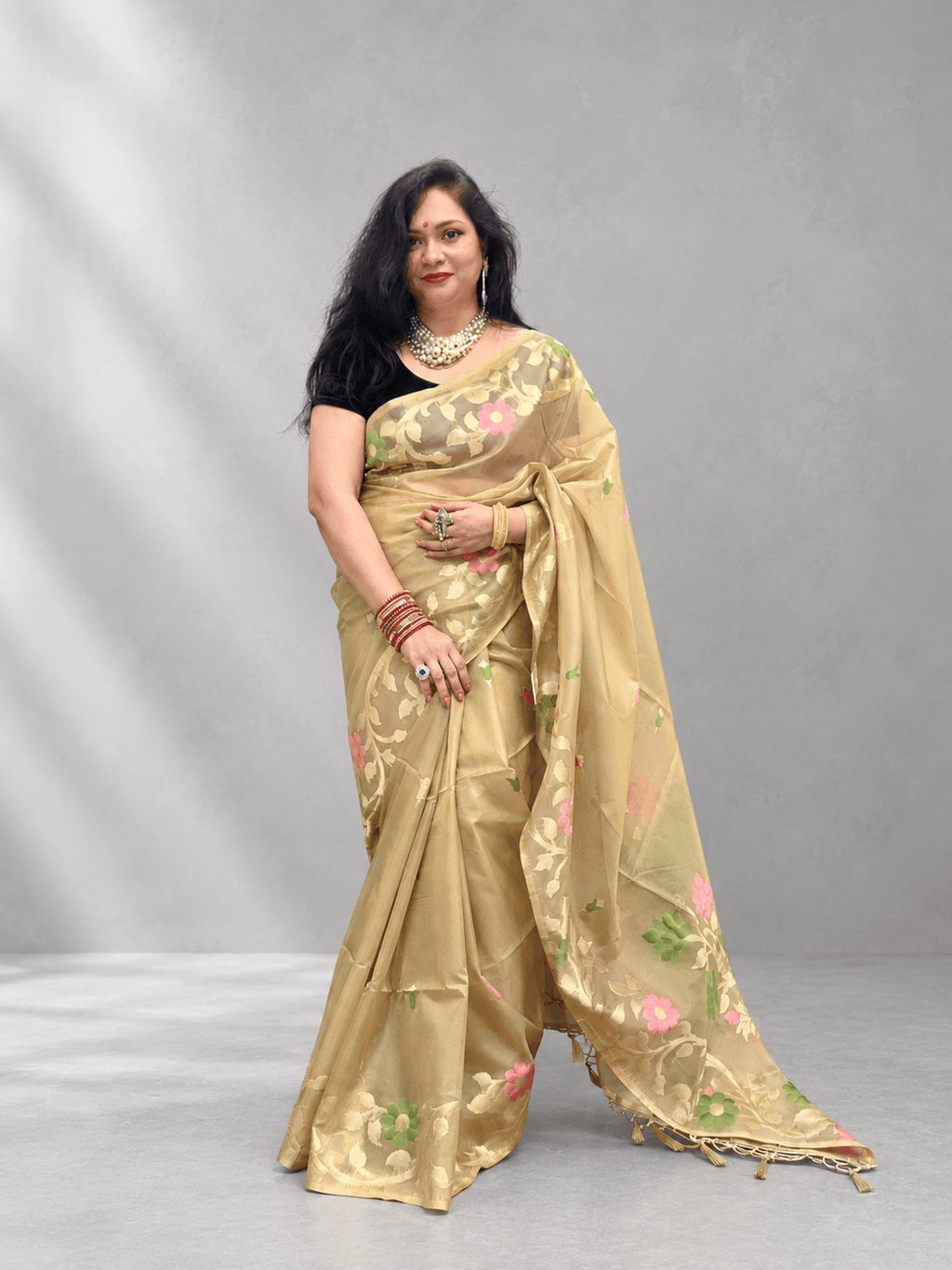Golden Jamdani Tissue Saree