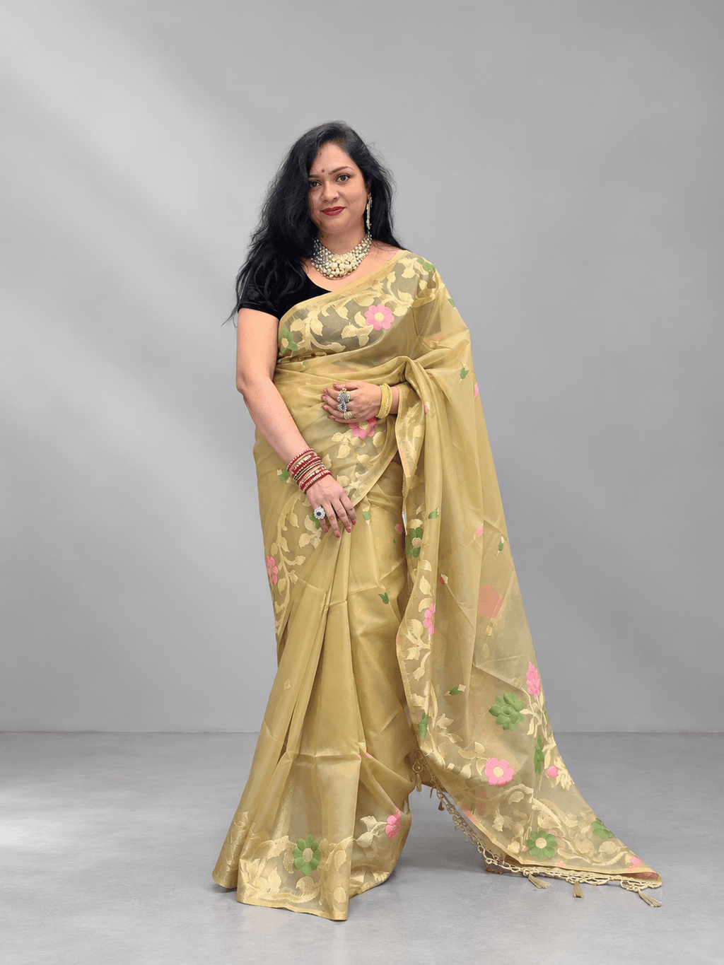 Golden Jamdani Tissue Saree