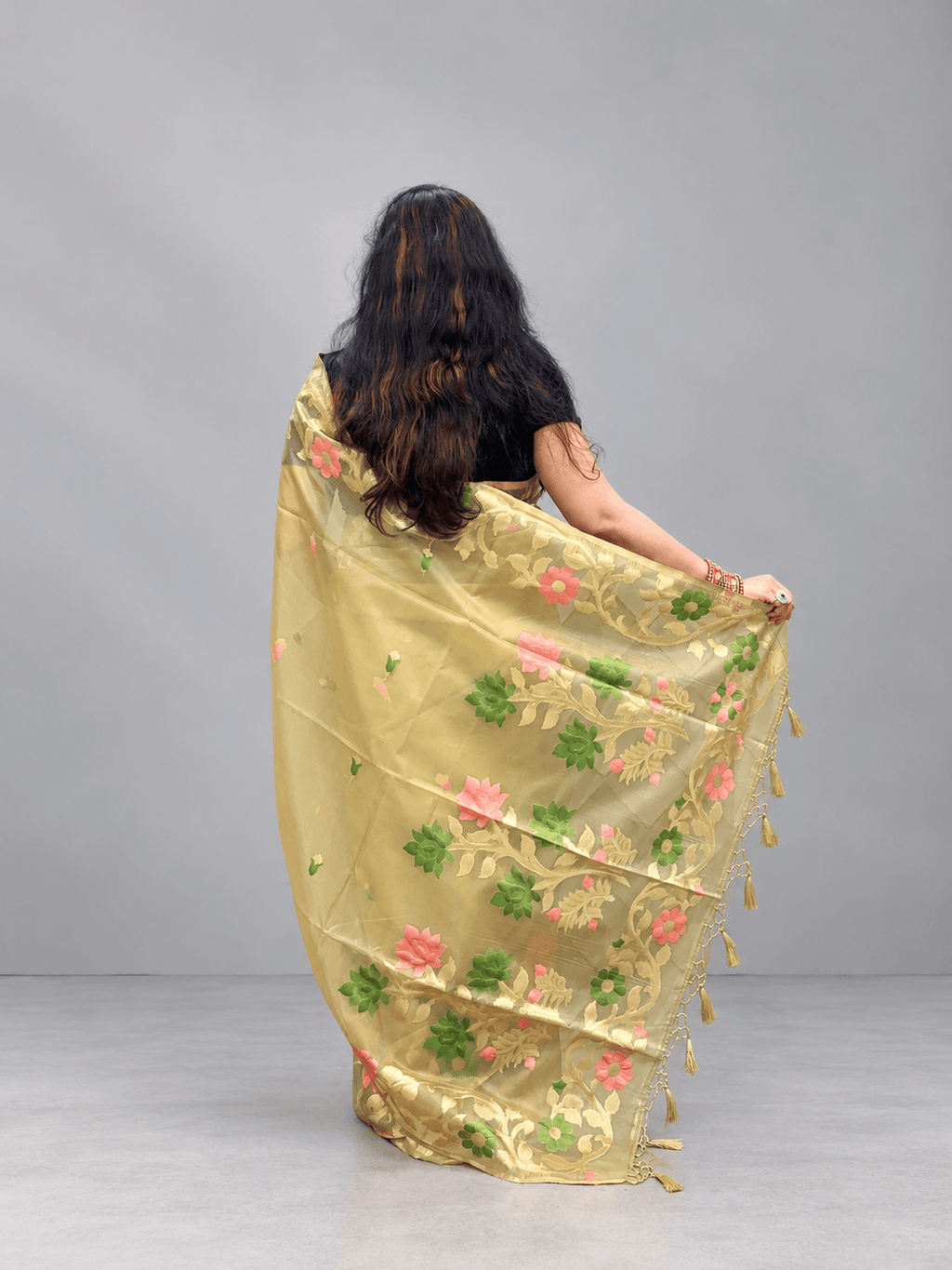 Golden Jamdani Tissue Saree