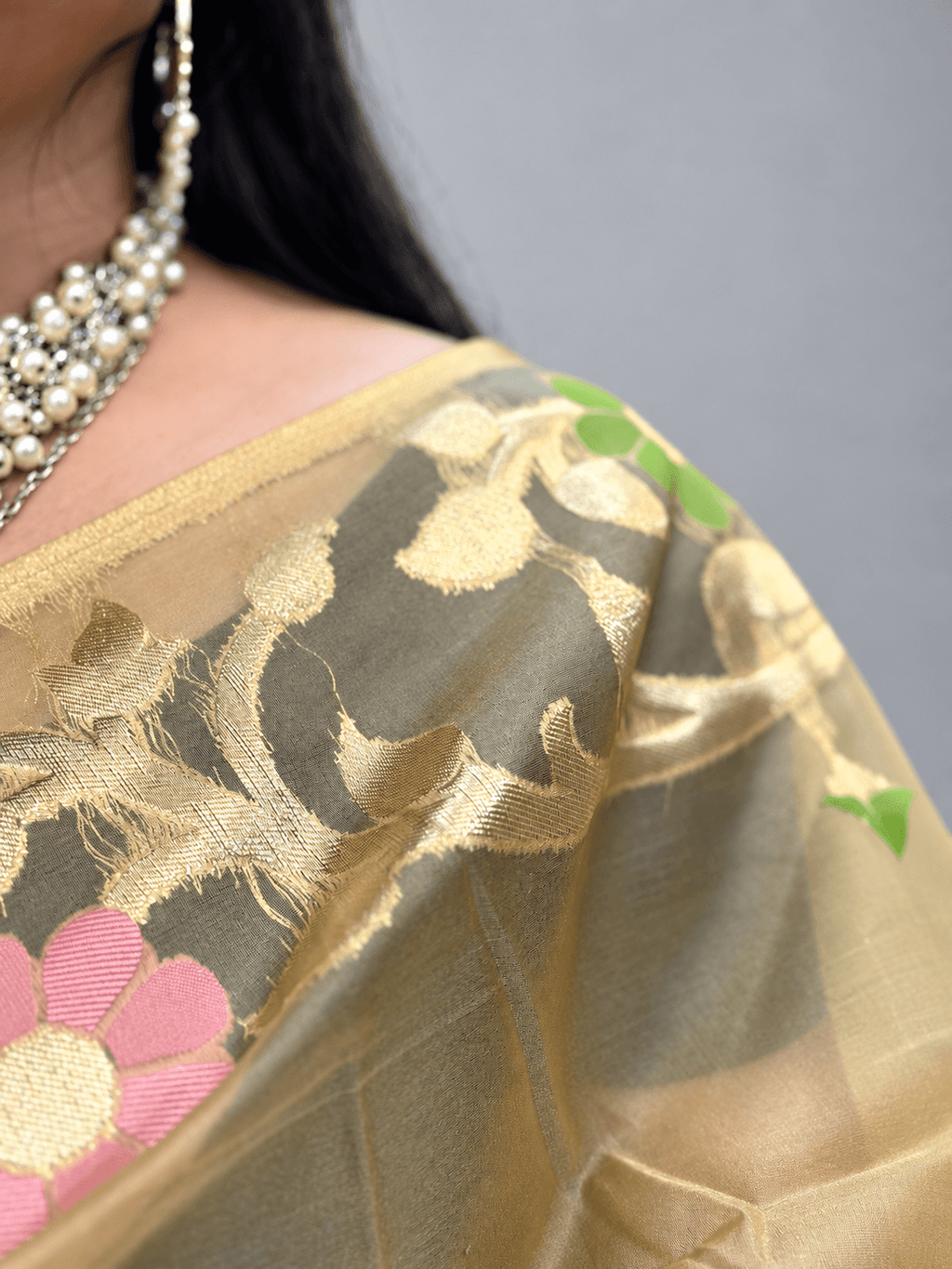Golden Jamdani Tissue Saree