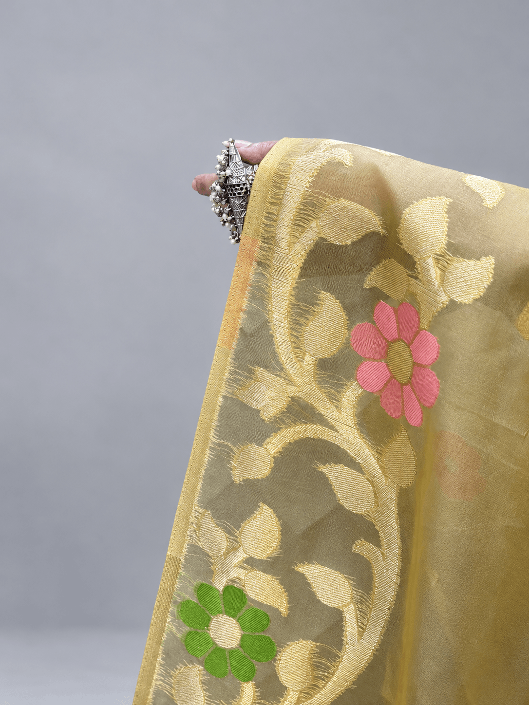 Golden Jamdani Tissue Saree