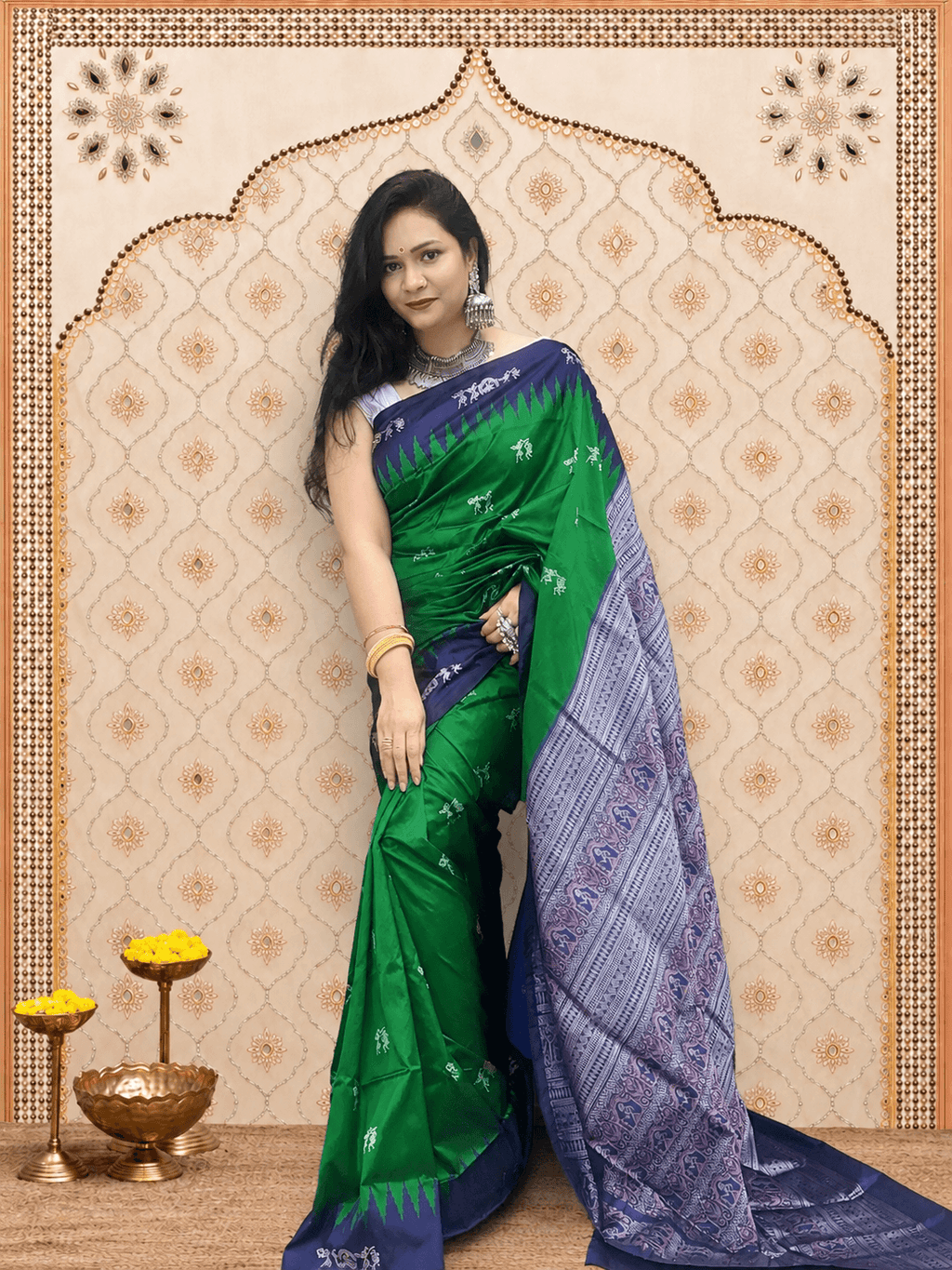 Green Doll with Blue Sambalpuri Saree – No Border