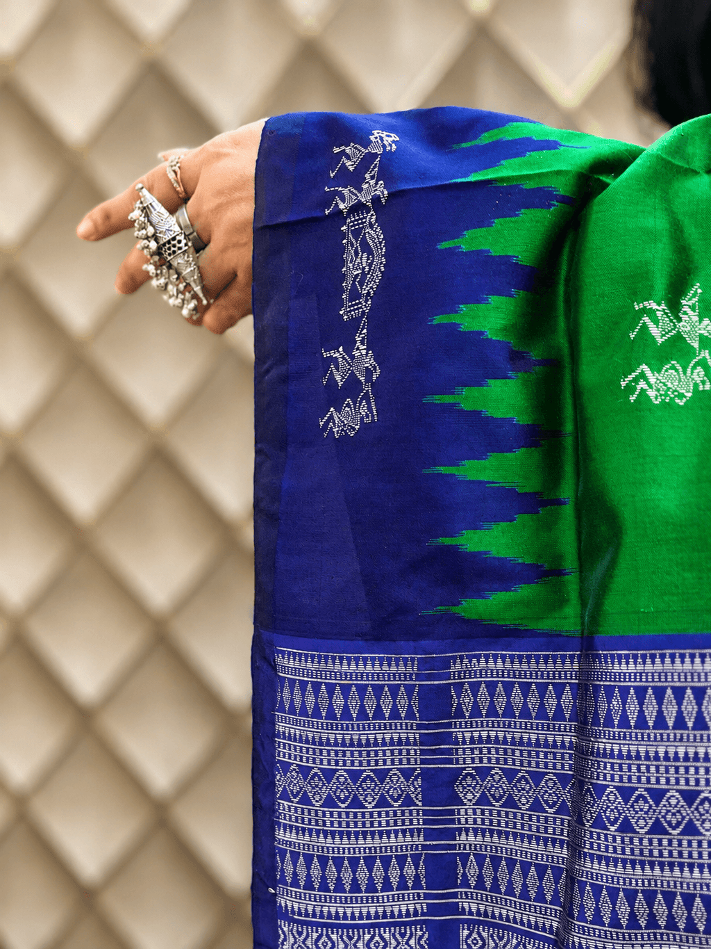 Green Doll with Blue Sambalpuri Saree – No Border