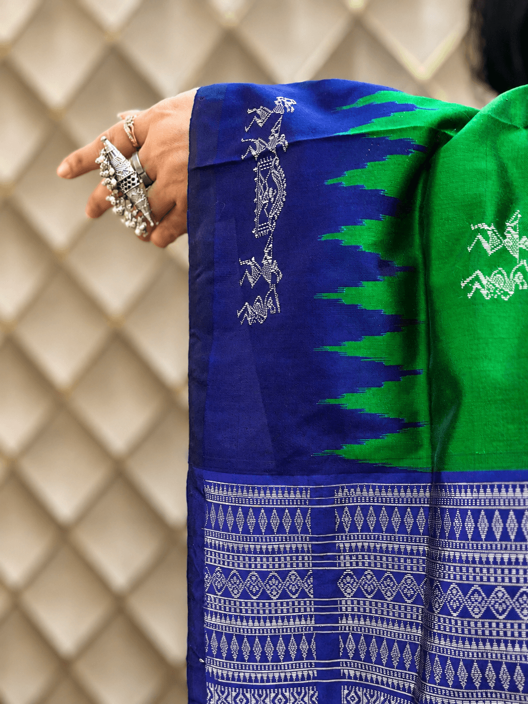 Green Doll with Blue Sambalpuri Saree – No Border