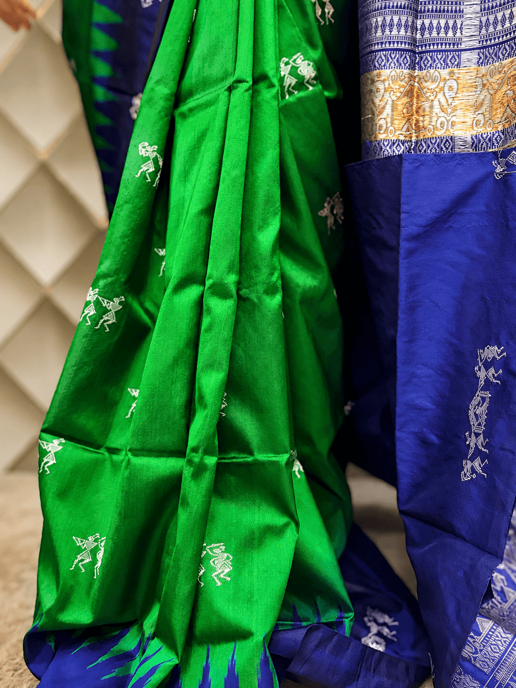 Green Doll with Blue Sambalpuri Saree – No Border