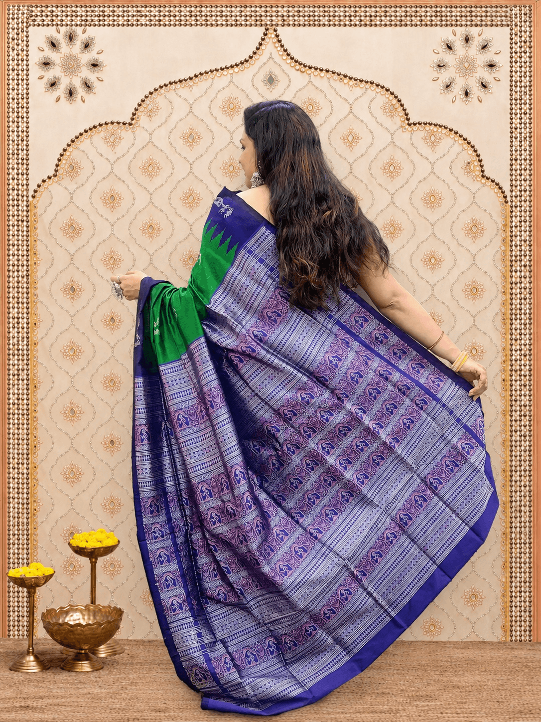 Green Doll with Blue Sambalpuri Saree – No Border