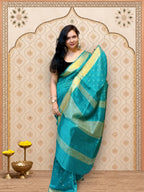 Green Linen Saree with Zari Border