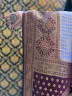 Greyish Blue And Dark Blue Silk Saree