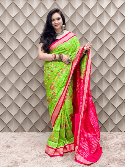 Harita Mahulika Light Green Sambalpuri Silk Saree with Mahul Motifs & Bandha Ikat