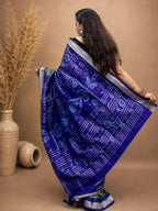 Haritlahiri-Green with golden wave pattern with blue sambalpuri handloom silk saree