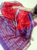 Keshar Pushpa Raspberry Pink Patta Silk Saree with Intricate Motifs & Purple Border