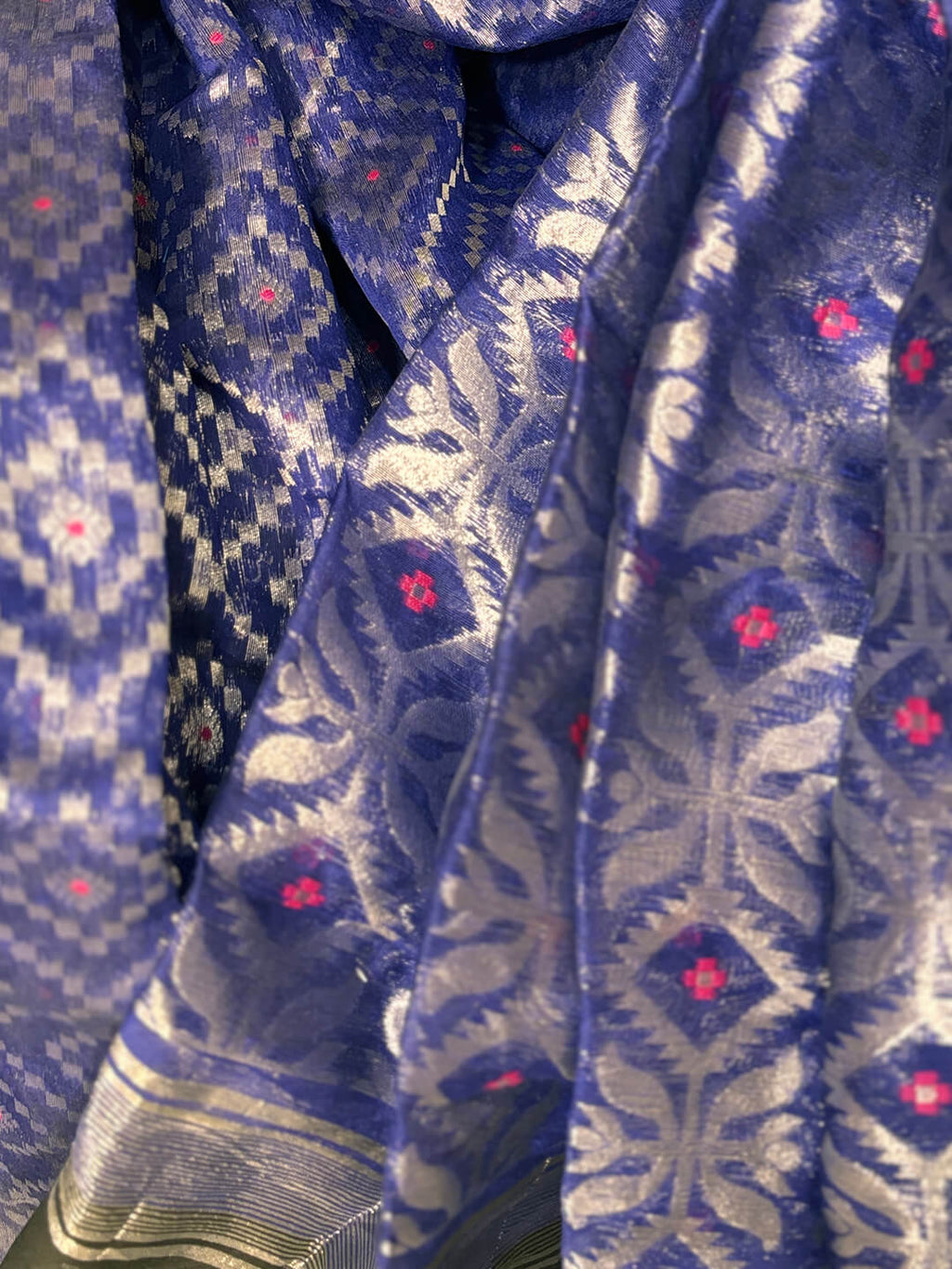 RUPSHRI DARK BLUE COTTON JAMDANI SAREE