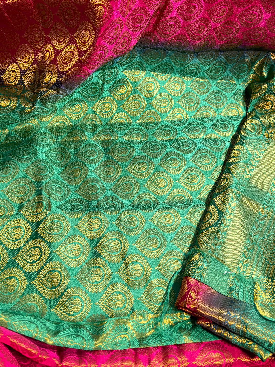 ROSE PINK AND GREEN MADURAI SILK SAREE