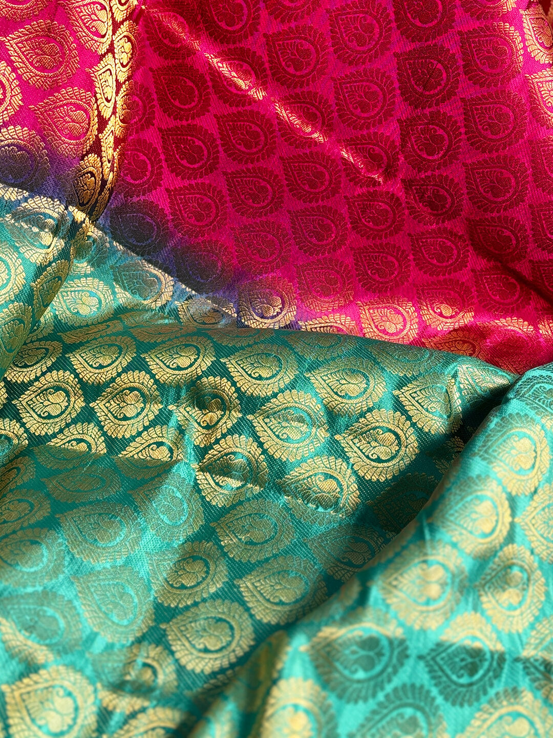 ROSE PINK AND GREEN MADURAI SILK SAREE