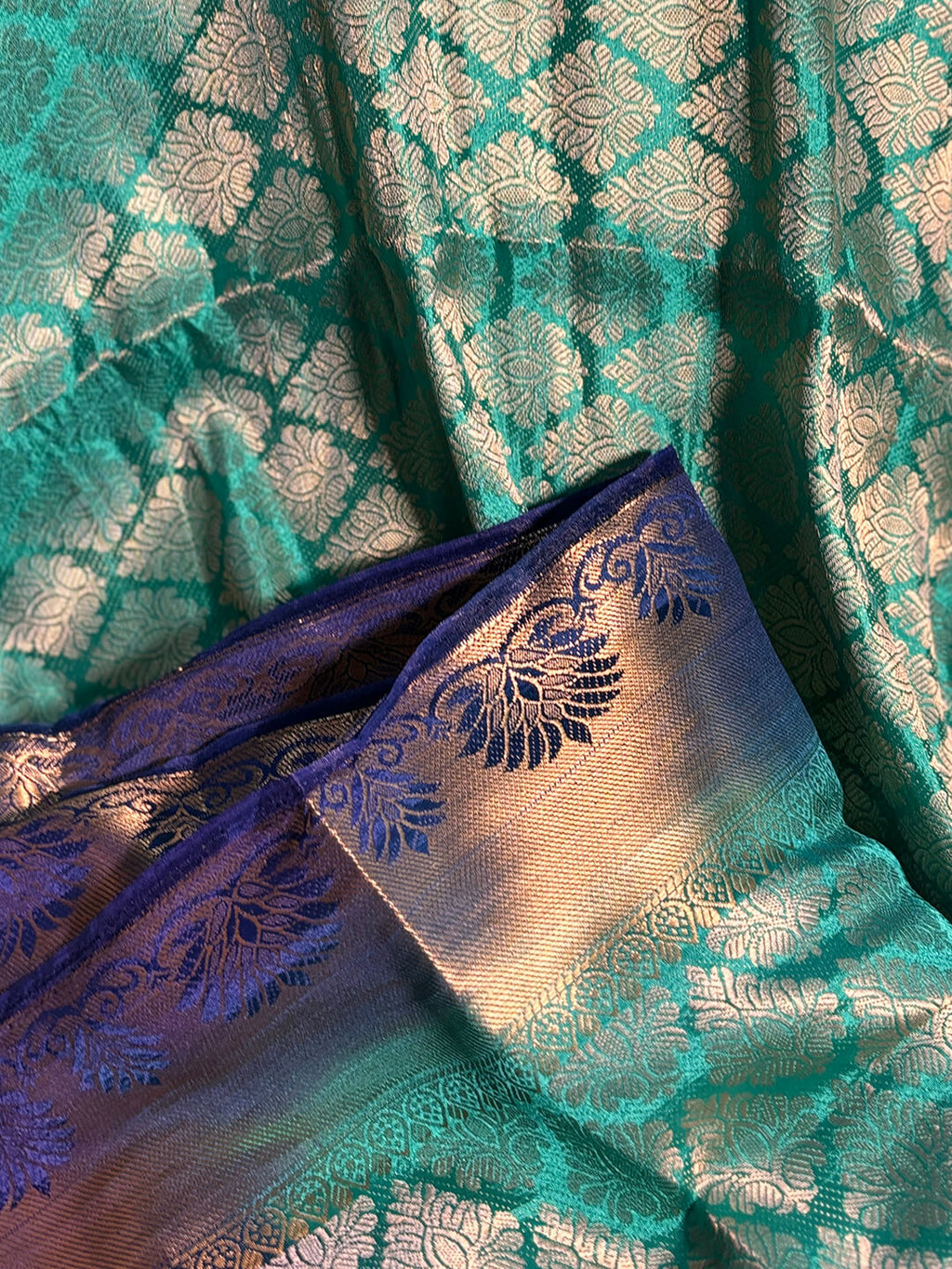 FLORA GREEN AND BLUE MADURAI SILK SAREE