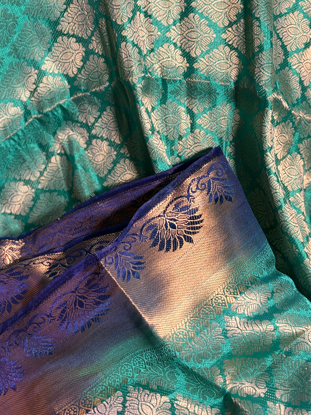 FLORA GREEN AND BLUE MADURAI SILK SAREE