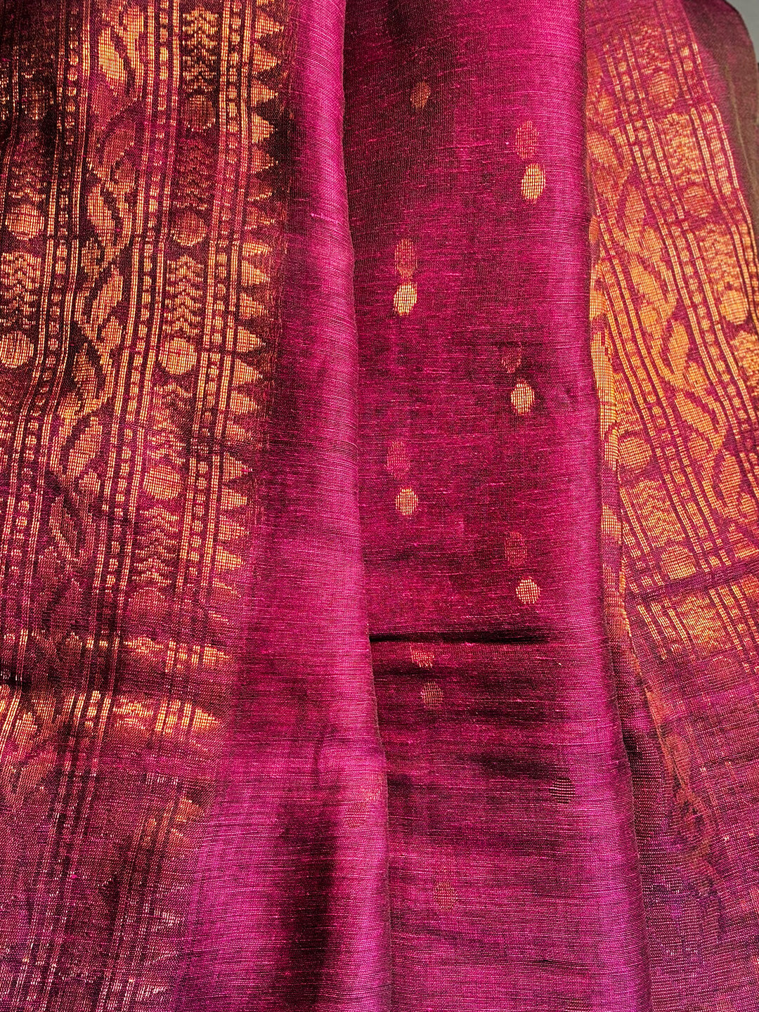 PURPLE & BRONZE LINEN SAREE