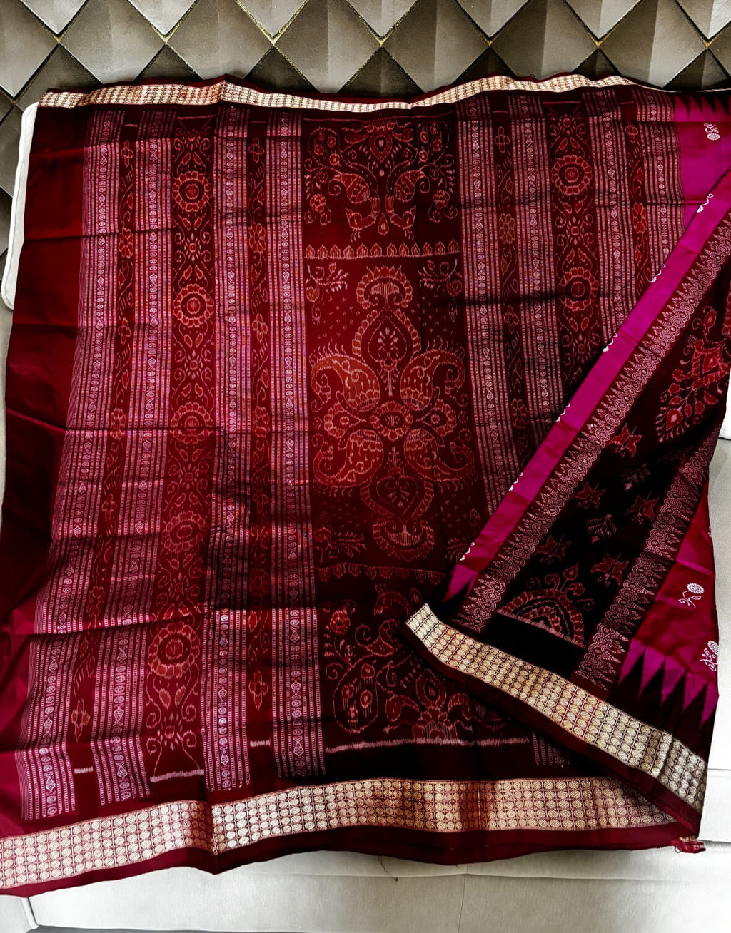 DEEP PINK SAMBALPURI SILK SAREE