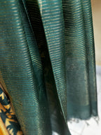 TASSAR GHICHA GREEN PRINTED SAREE