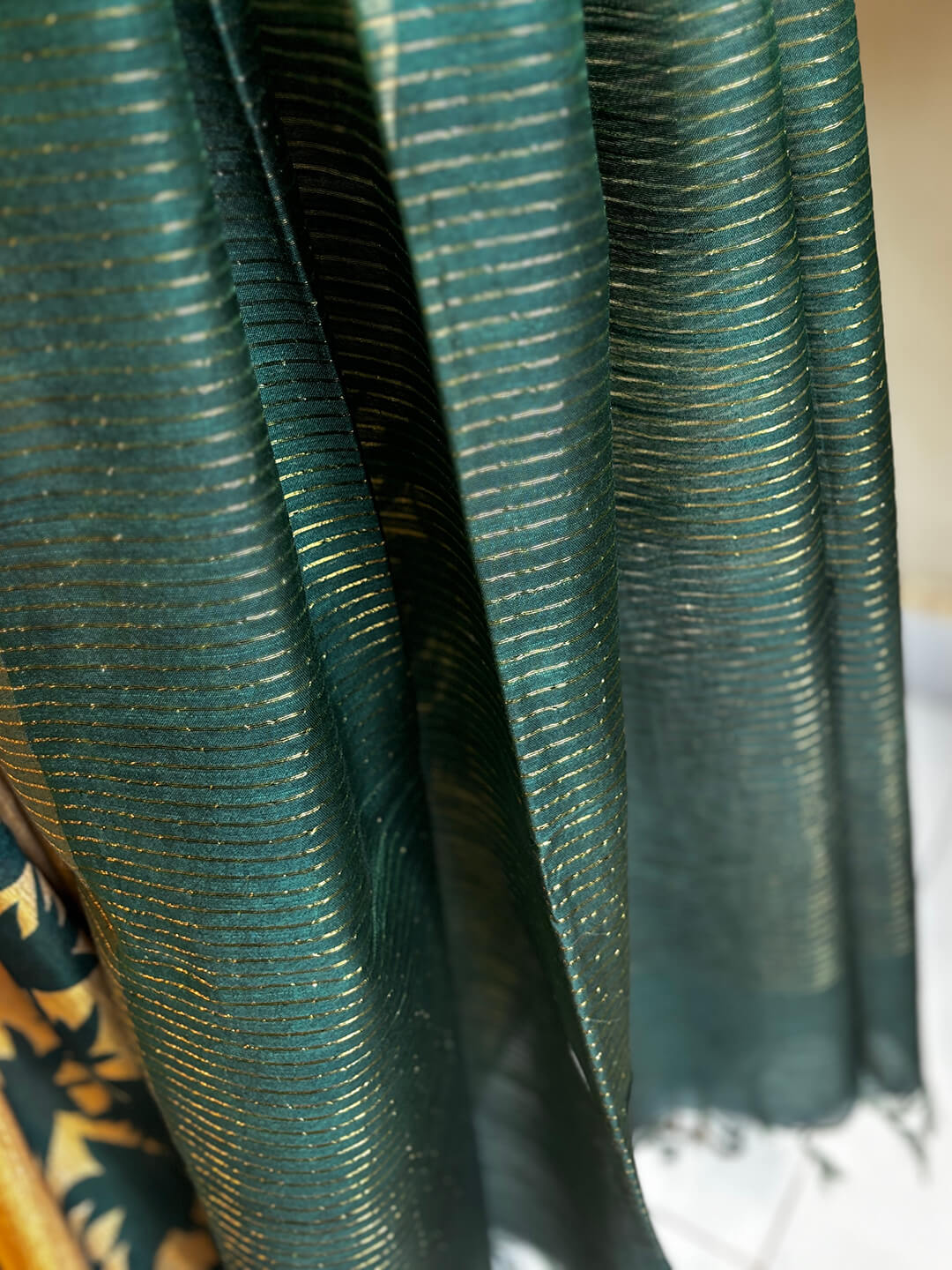 TASSAR GHICHA GREEN PRINTED SAREE