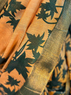 TASSAR GHICHA GREEN PRINTED SAREE