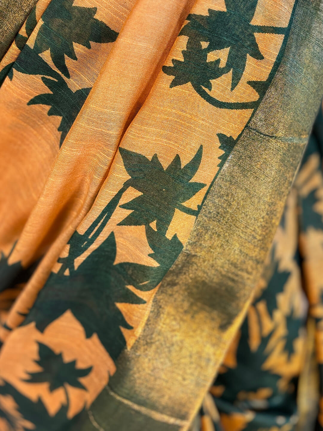 TASSAR GHICHA GREEN PRINTED SAREE
