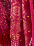 RUPSHRI DARK PINK BLUE COTTON JAMDANI SAREE