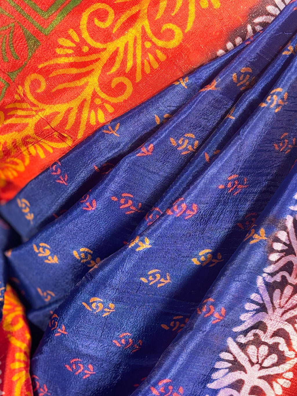 DARK BLUE AND ORANGE ART SILK SAREE