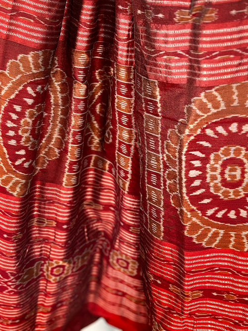 BLACK AND MAROON SAMBALPURI PATLI DESIGN SILK SAREE