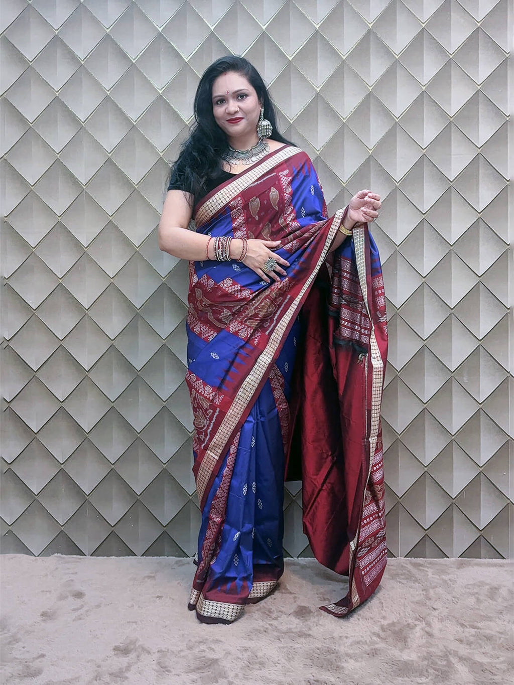 BLUE AND RED SAMBALPURI SILK SAREE