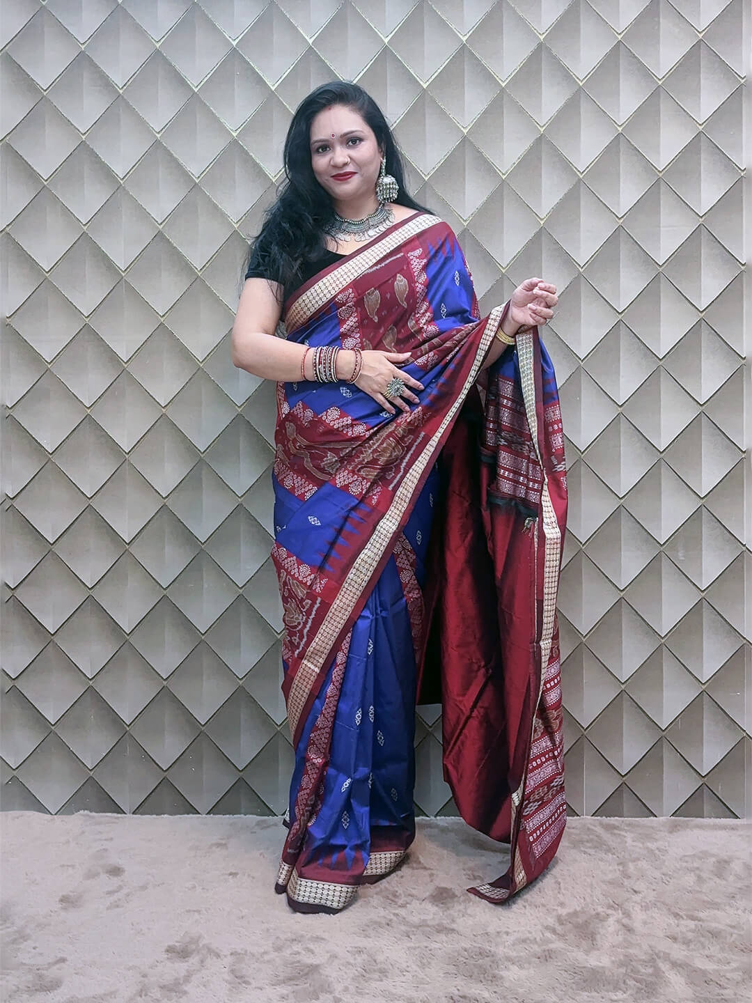 BLUE AND RED SAMBALPURI SILK SAREE