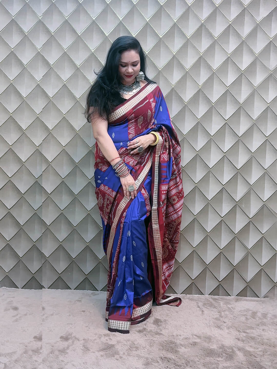 BLUE AND RED SAMBALPURI SILK SAREE