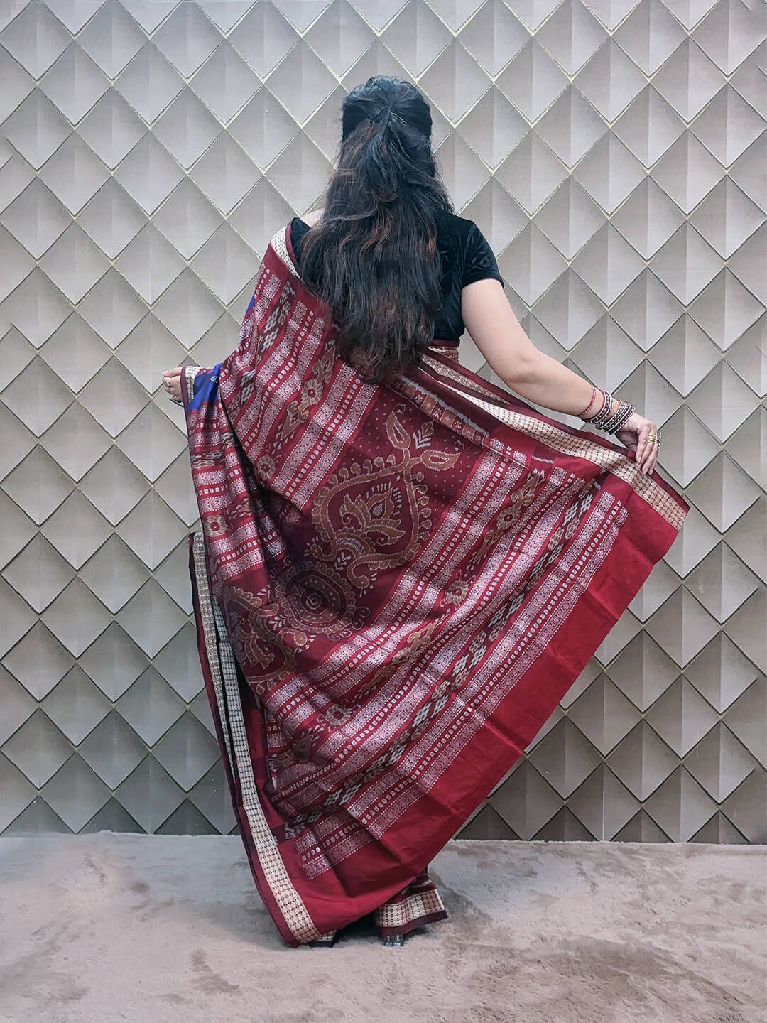BLUE AND RED SAMBALPURI SILK SAREE