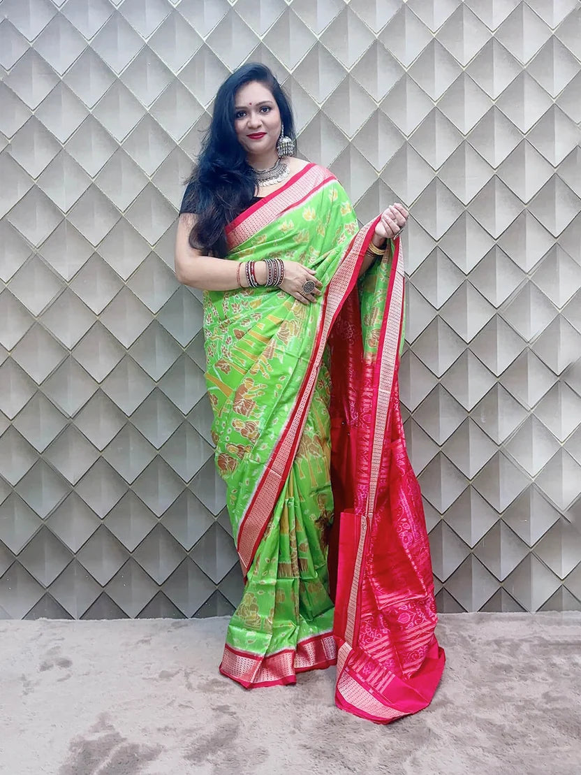 Harita Mahulika Light Green Sambalpuri Silk Saree with Mahul Motifs & Bandha Ikat