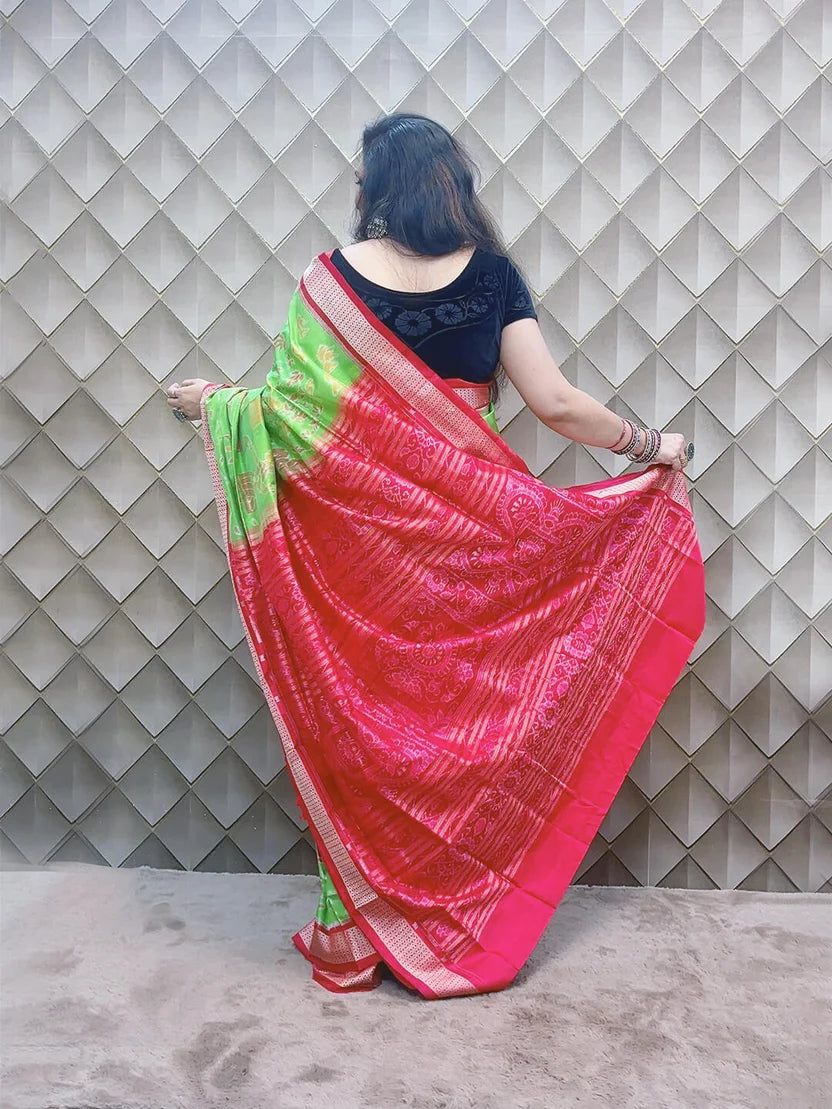 Harita Mahulika Light Green Sambalpuri Silk Saree with Mahul Motifs & Bandha Ikat