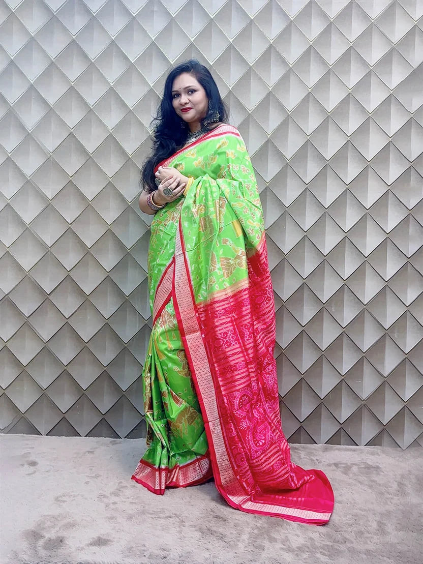 Harita Mahulika Light Green Sambalpuri Silk Saree with Mahul Motifs & Bandha Ikat